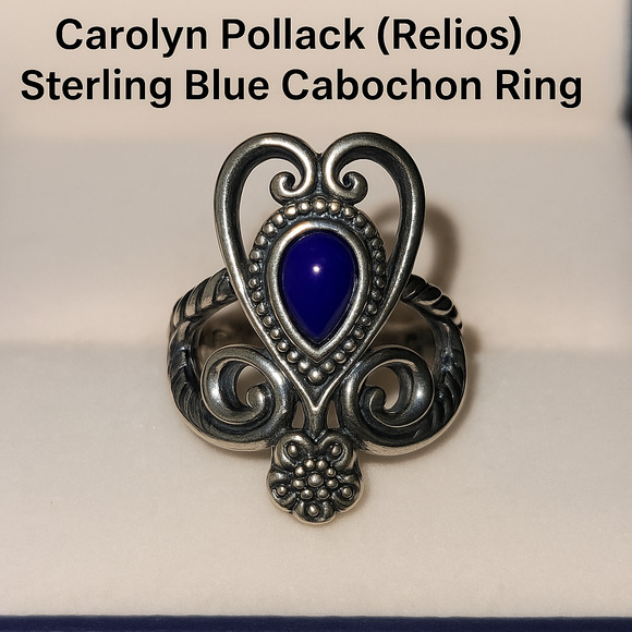 Vintage Carolyn Pollack (Relios)  Sterling Blue Cabochon Ring - Picture 1 of 11